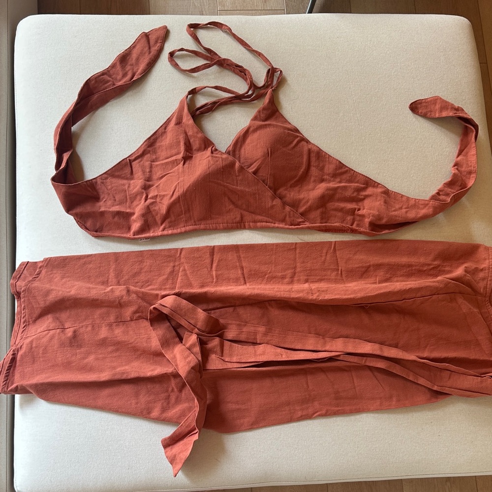 Rust Orange Two-Piece Wrap Set